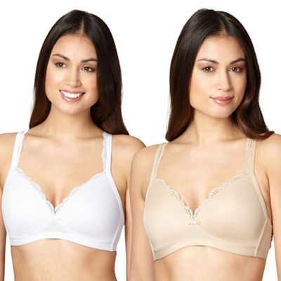 Debenhams Pack of two white and natural non-wired bras
